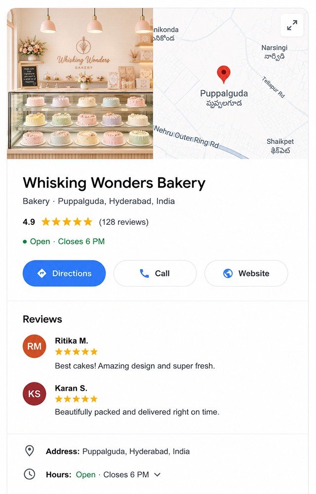 Google Business Profile for a home bakery — 4.9 stars, 128 reviews