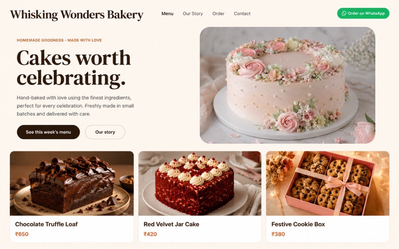 Clikh website example for a home bakery business, shown on desktop