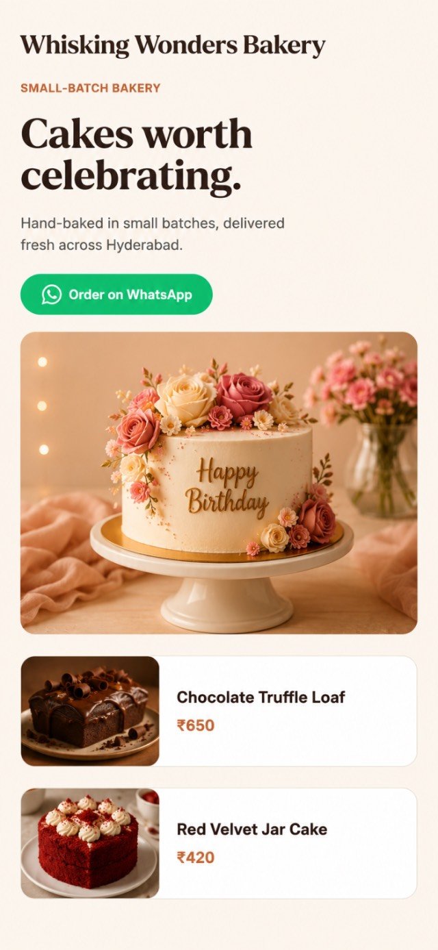 Clikh website example for a home bakery business, shown on mobile
